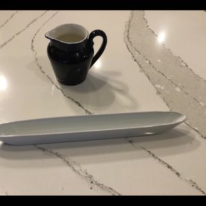 Stoneware Cobalt Blue Pitcher & Olive Dish